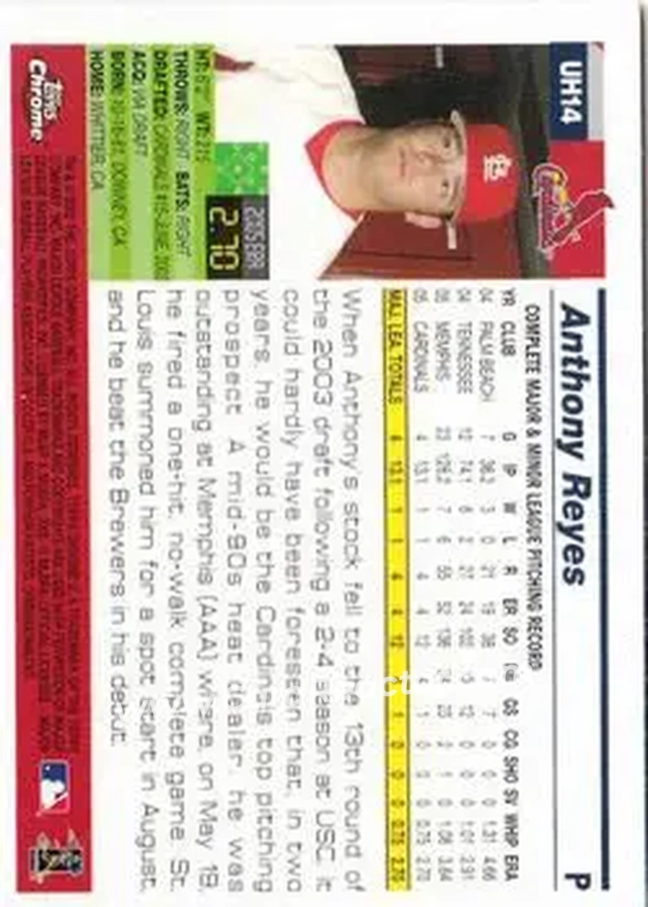 2005 Topps Chrome Updates & Highlights #UH14 - Anthony Reyes - St. Louis Cardinals - Back 2005 Topps Chrome Updates & Highlights #UH14 - Anthony Reyes - St. Louis Cardinals - Back