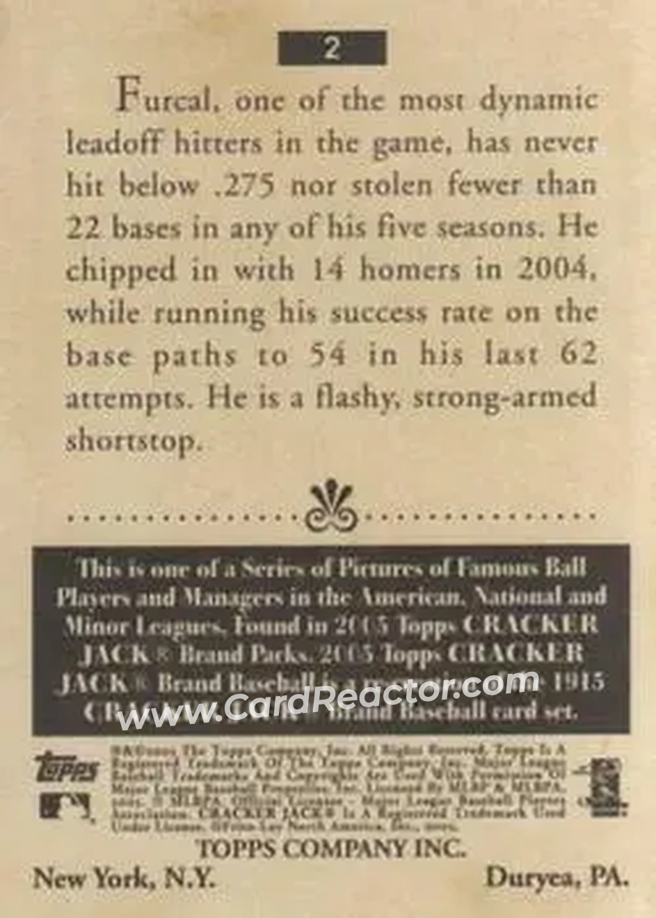 2005 Topps Cracker Jack #2 - Rafael Furcal - Atlanta Braves - Back 2005 Topps Cracker Jack #2 - Rafael Furcal - Atlanta Braves - Back