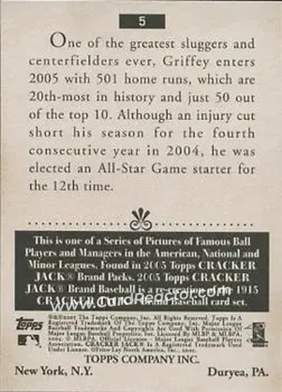 2005 Topps Cracker Jack #5 - Ken Griffey Jr. - Cincinnati Reds - Back