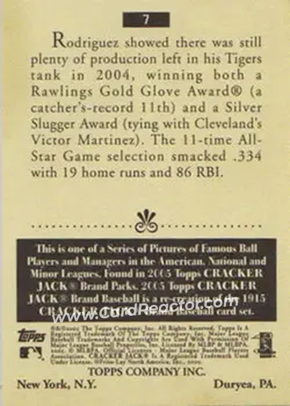 2005 Topps Cracker Jack #7 - Ivan Rodriguez - Detroit Tigers - Back 2005 Topps Cracker Jack #7 - Ivan Rodriguez - Detroit Tigers - Back
