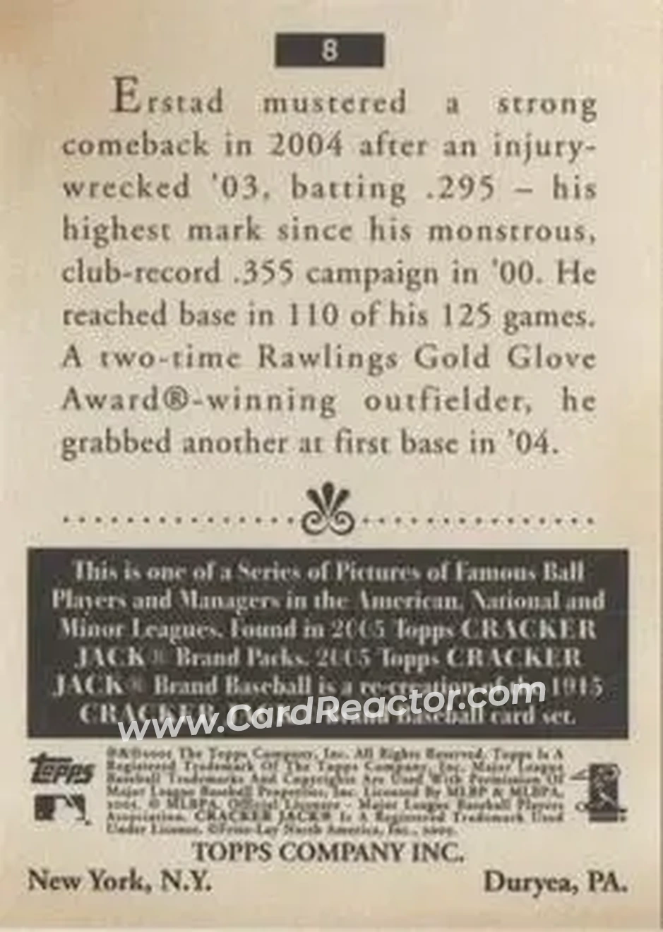 2005 Topps Cracker Jack #8 - Darin Erstad - Anaheim Angels - Back 2005 Topps Cracker Jack #8 - Darin Erstad - Anaheim Angels - Back