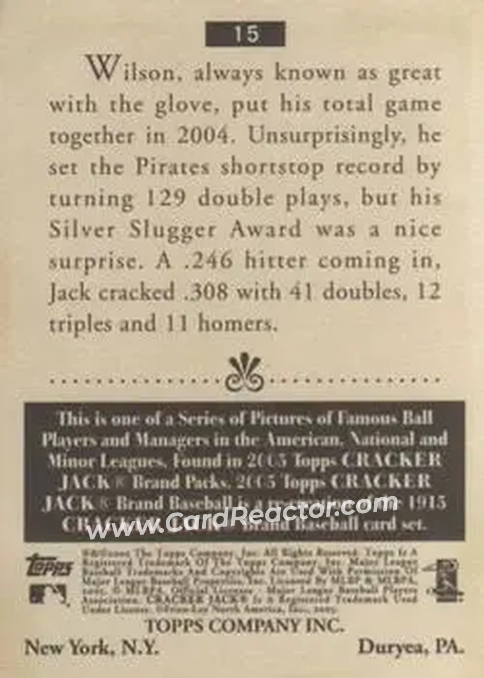 2005 Topps Cracker Jack #15 - Jack Wilson - Pittsburgh Pirates - Back 2005 Topps Cracker Jack #15 - Jack Wilson - Pittsburgh Pirates - Back