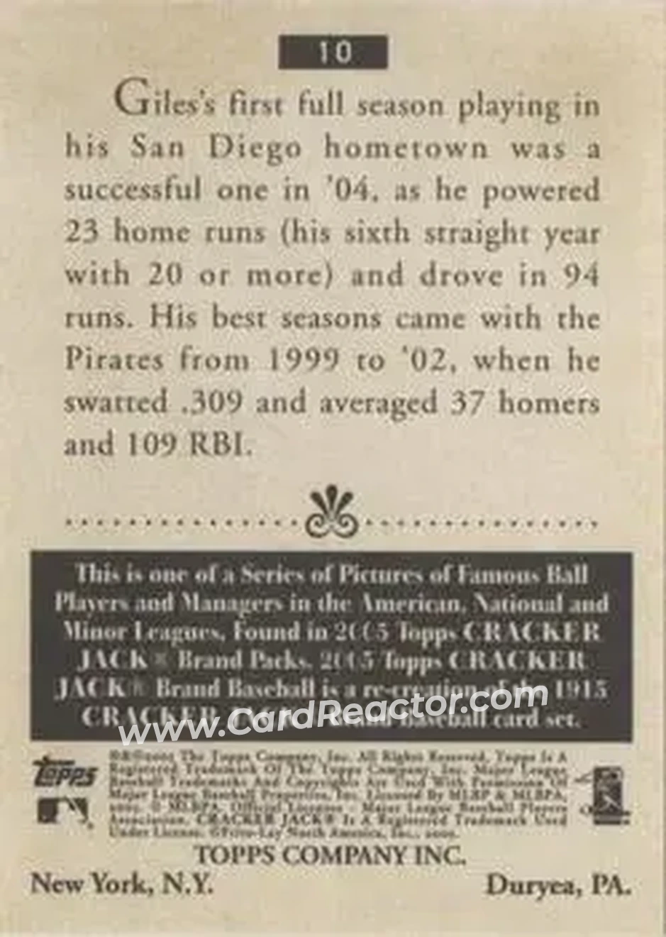 2005 Topps Cracker Jack #10 - Brian Giles - San Diego Padres - Back