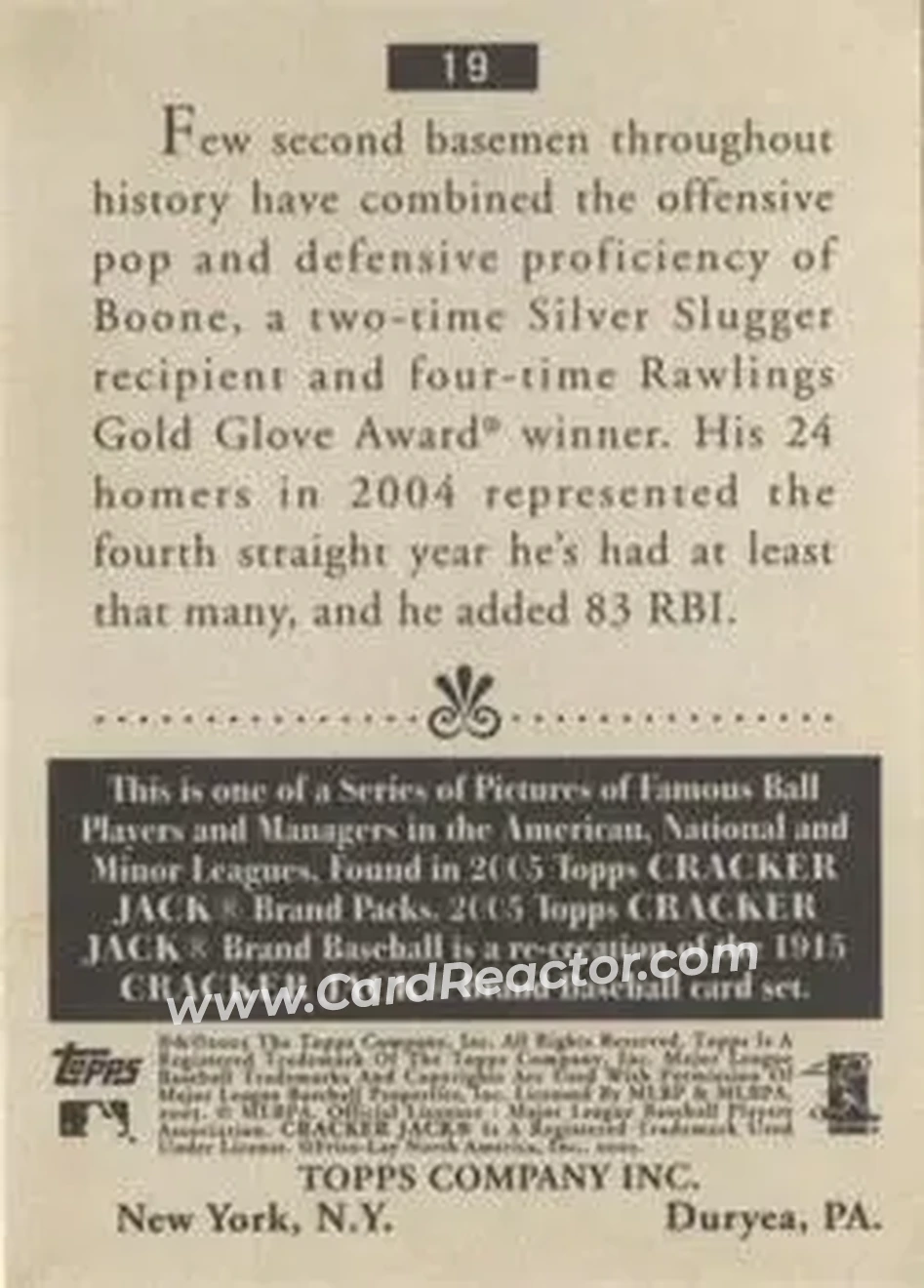 2005 Topps Cracker Jack #19 - Bret Boone - Seattle Mariners - Back