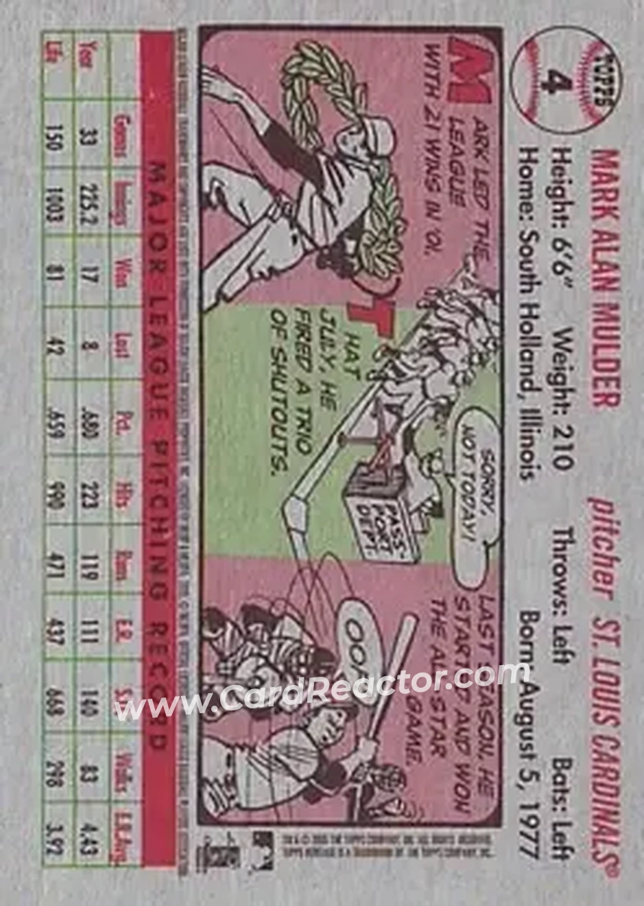 2005 Topps Heritage #4 - Mark Mulder - St. Louis Cardinals - Back 2005 Topps Heritage #4 - Mark Mulder - St. Louis Cardinals - Back