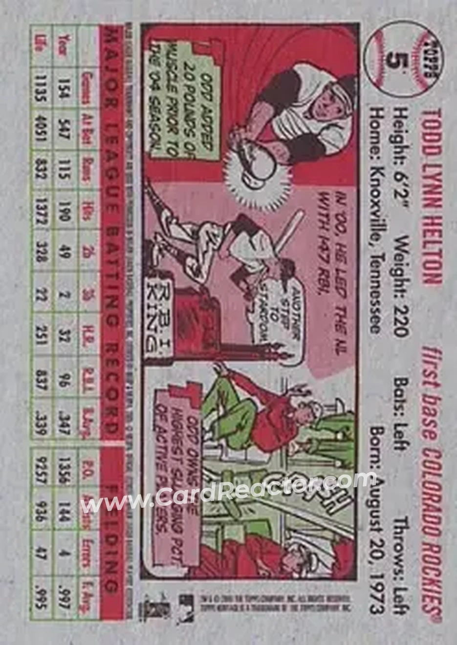 2005 Topps Heritage #5 - Todd Helton - Colorado Rockies - Back
