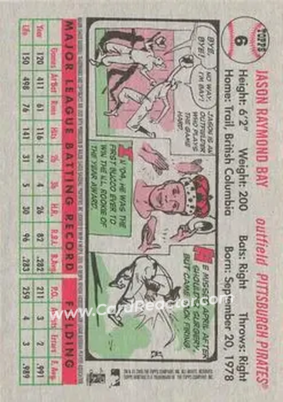 2005 Topps Heritage #6 - Jason Bay - Pittsburgh Pirates - Back