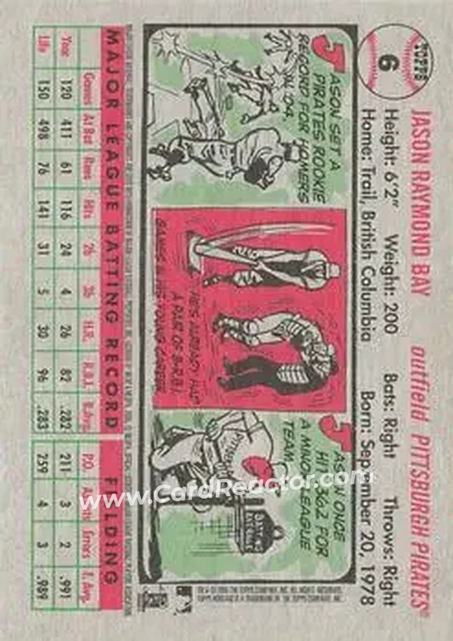 2005 Topps Heritage #6b - Jason Bay - Pittsburgh Pirates - Back