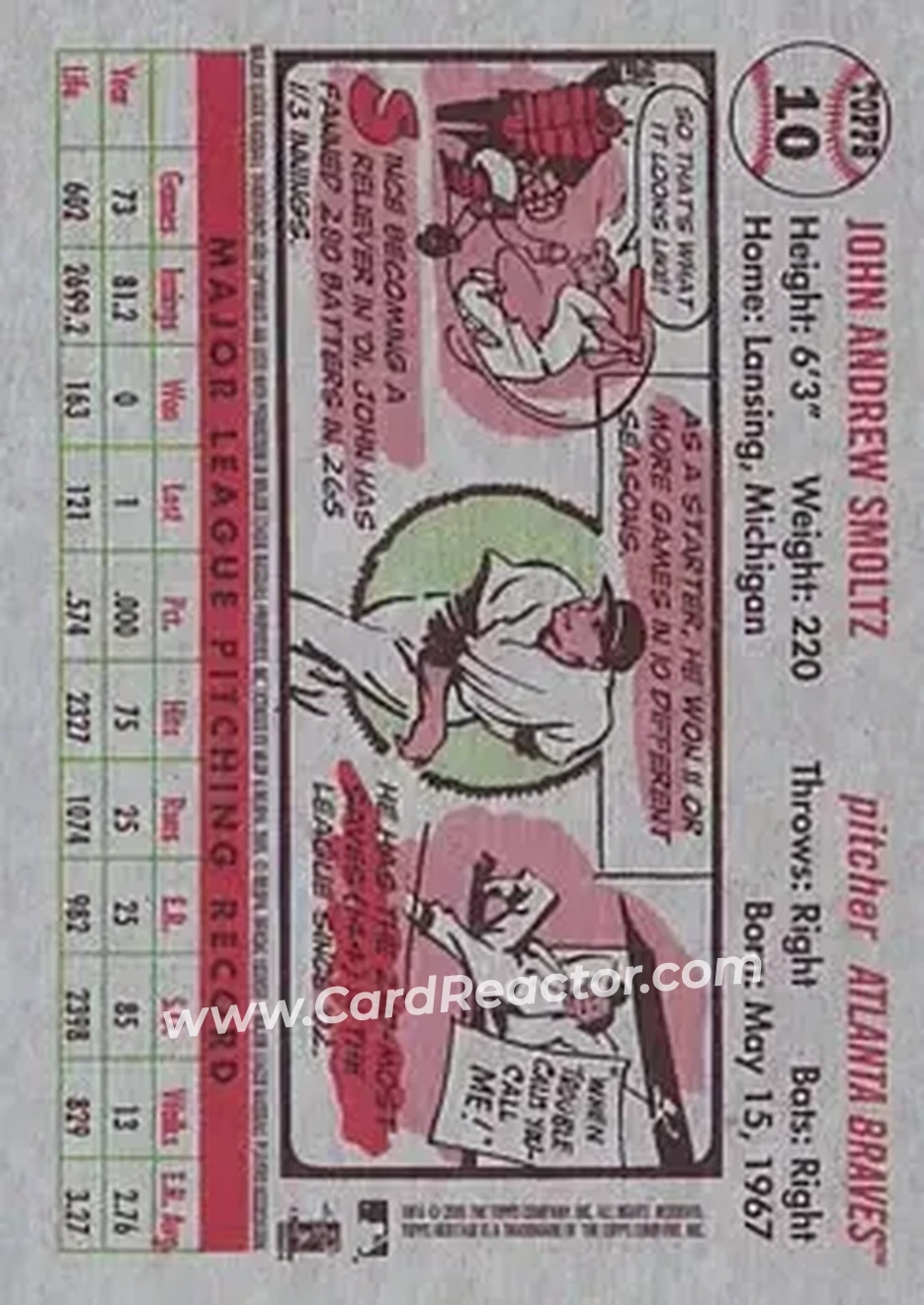 2005 Topps Heritage #10 - John Smoltz - Atlanta Braves - Back