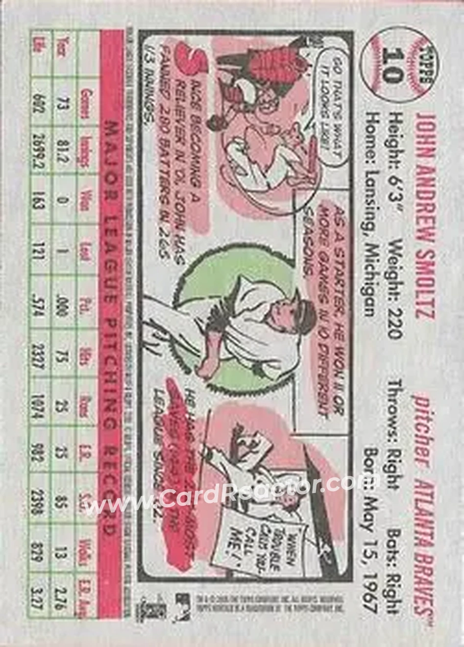 2005 Topps Heritage #10b - John Smoltz - Atlanta Braves - Back