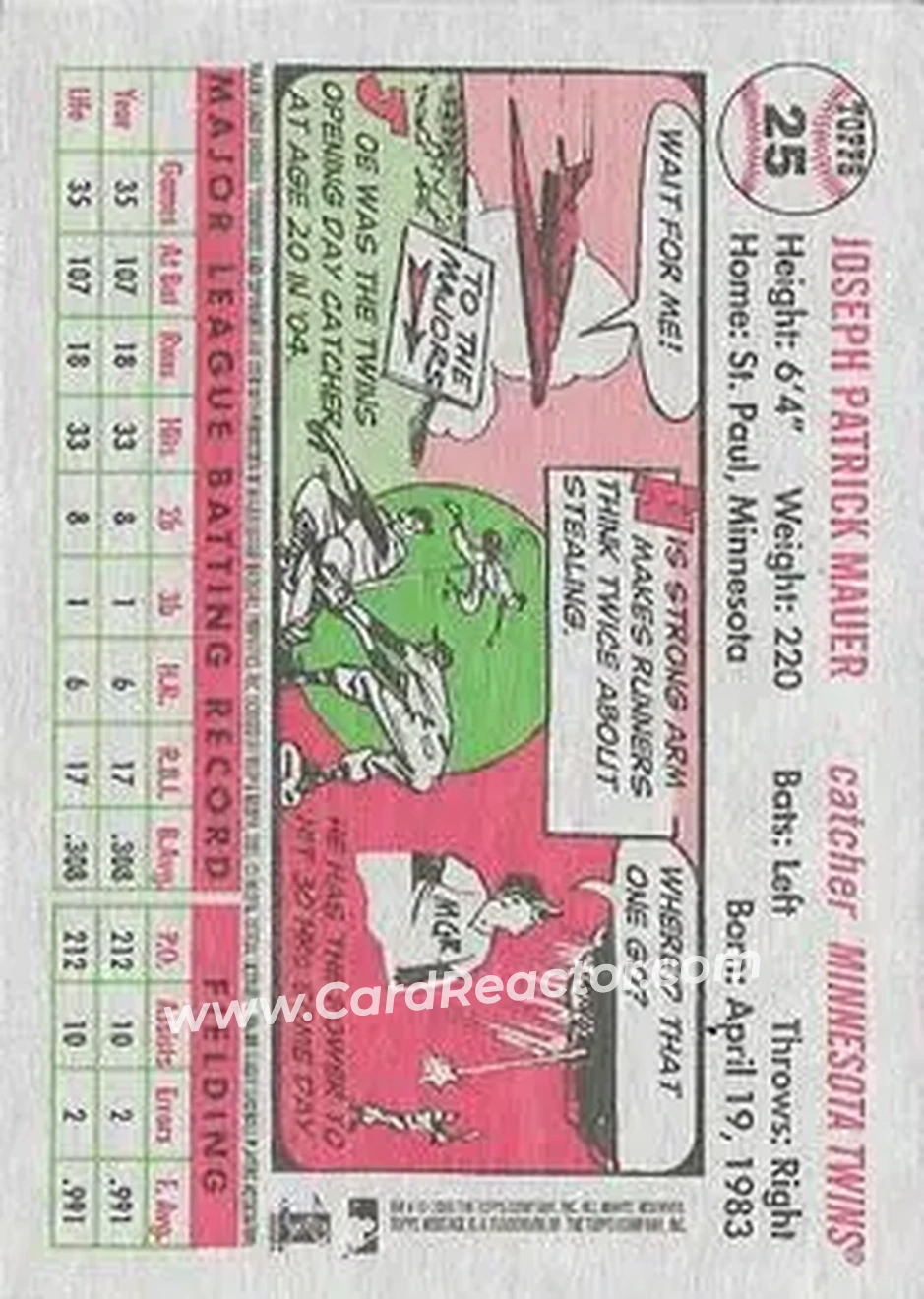 2005 Topps Heritage #25b - Joe Mauer - Minnesota Twins - Back