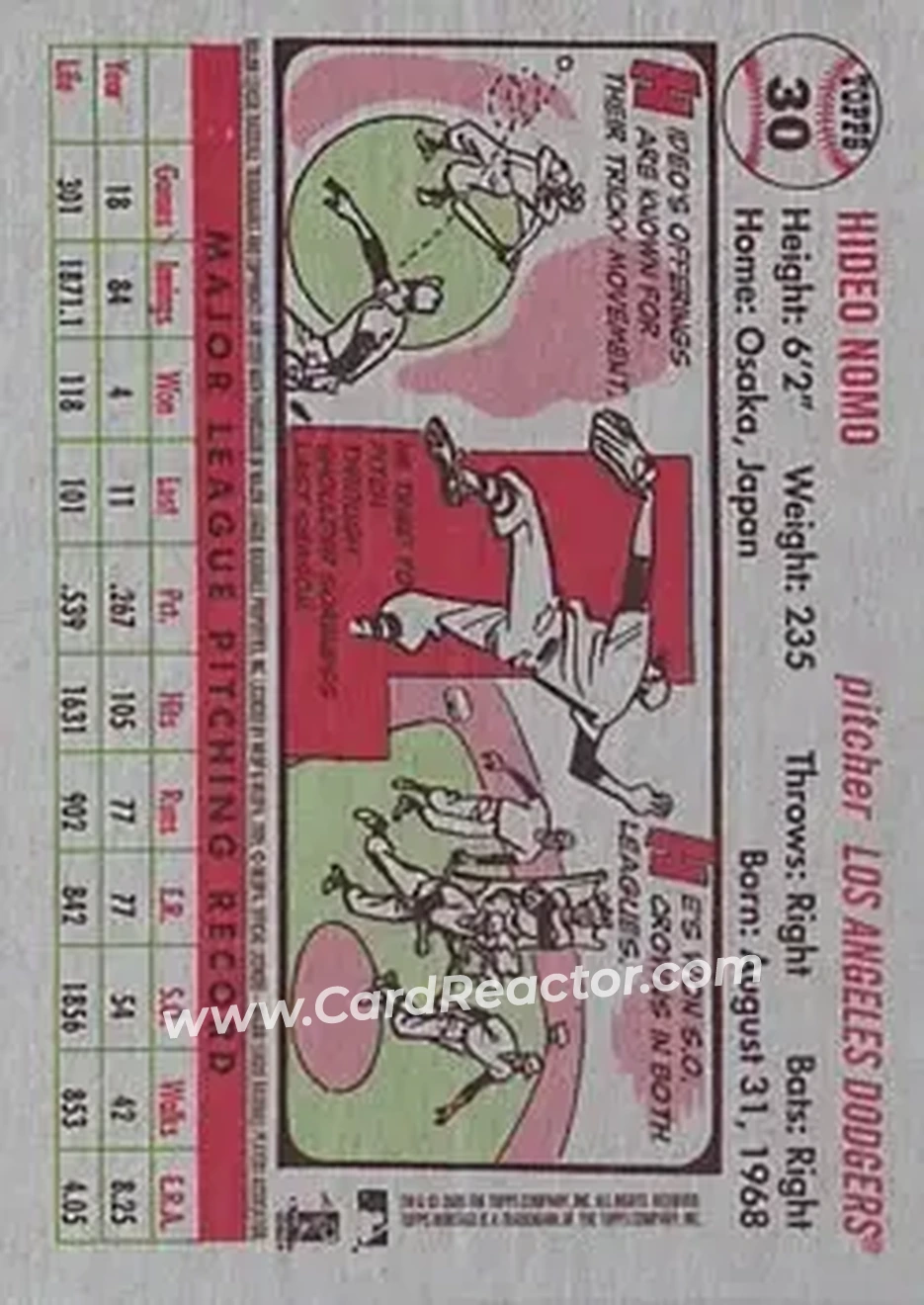 2005 Topps Heritage #30 - Hideo Nomo - Los Angeles Dodgers - Back 2005 Topps Heritage #30 - Hideo Nomo - Los Angeles Dodgers - Back