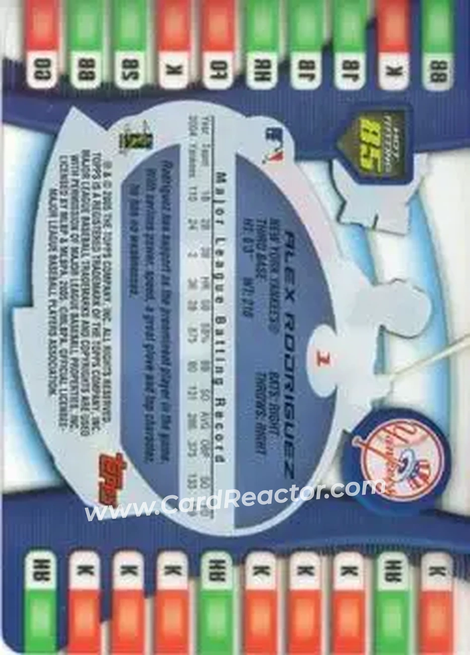 2005 Topps Hot Button #1 - Alex Rodriguez - New York Yankees - Back