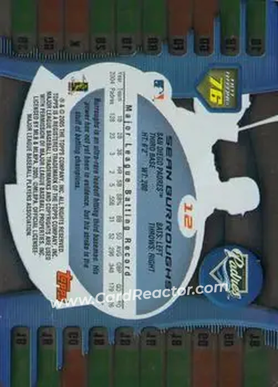 2005 Topps Hot Button #12 - Sean Burroughs - San Diego Padres - Back