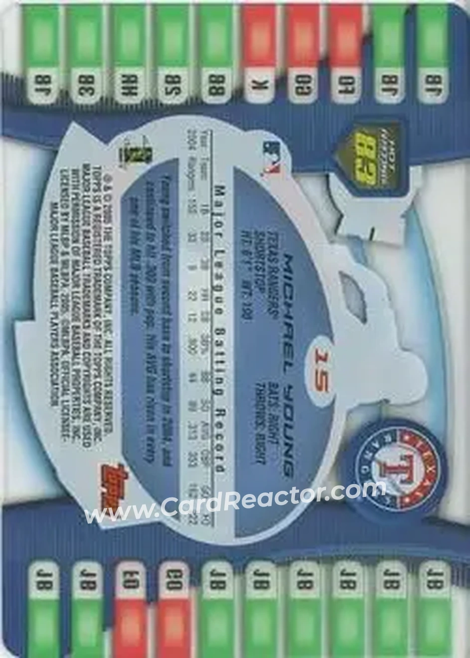 2005 Topps Hot Button #15 - Michael Young - Texas Rangers - Back
