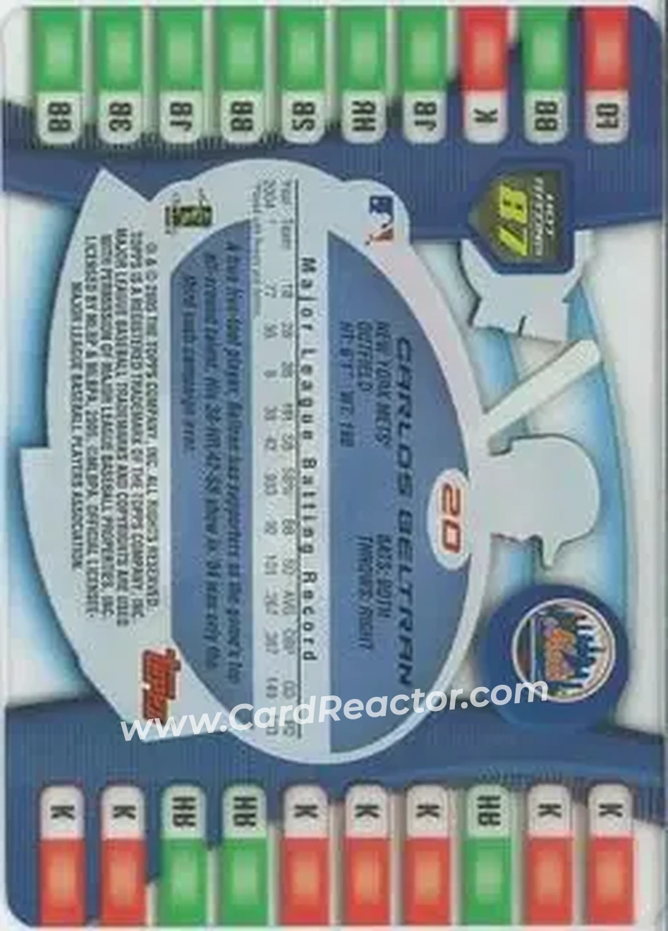 2005 Topps Hot Button #20 - Carlos Beltran - New York Mets - Back