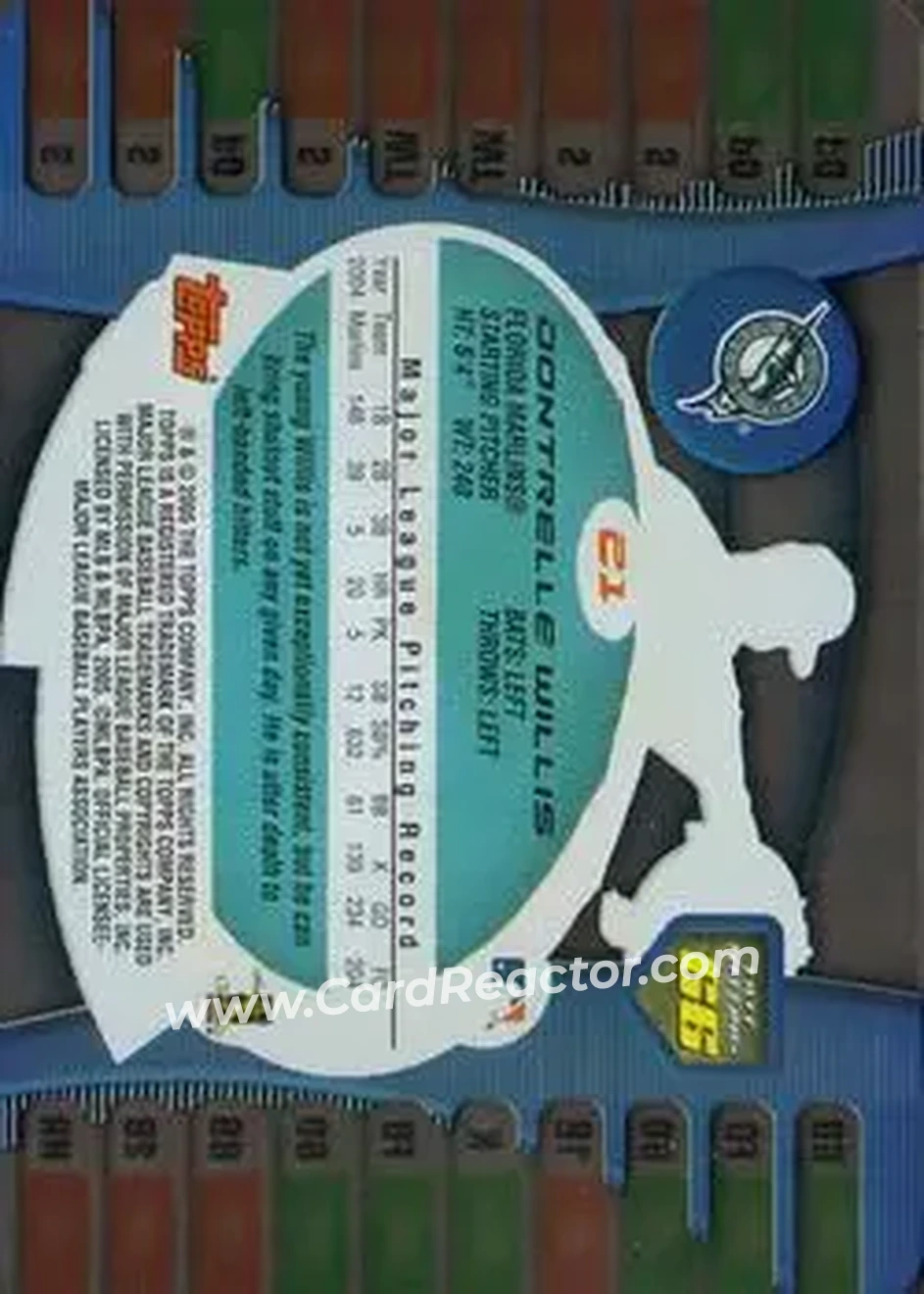 2005 Topps Hot Button #21 - Dontrelle Willis - Florida Marlins - Back