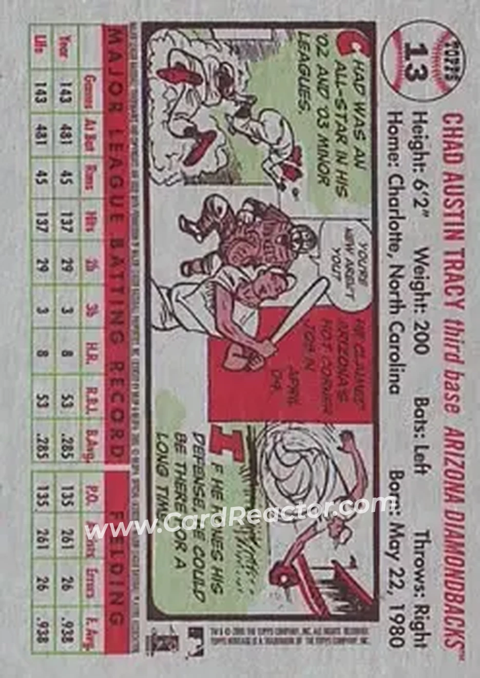 2005 Topps Heritage #13 - Chad Tracy - Arizona Diamondbacks - Back