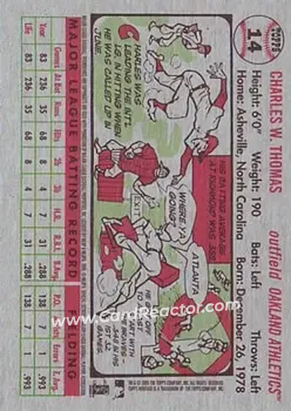 2005 Topps Heritage #14 - Charles Thomas - Oakland Athletics - Back