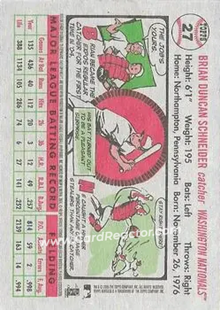 2005 Topps Heritage #27b - Brian Schneider - Washington Nationals - Back 2005 Topps Heritage #27b - Brian Schneider - Washington Nationals - Back