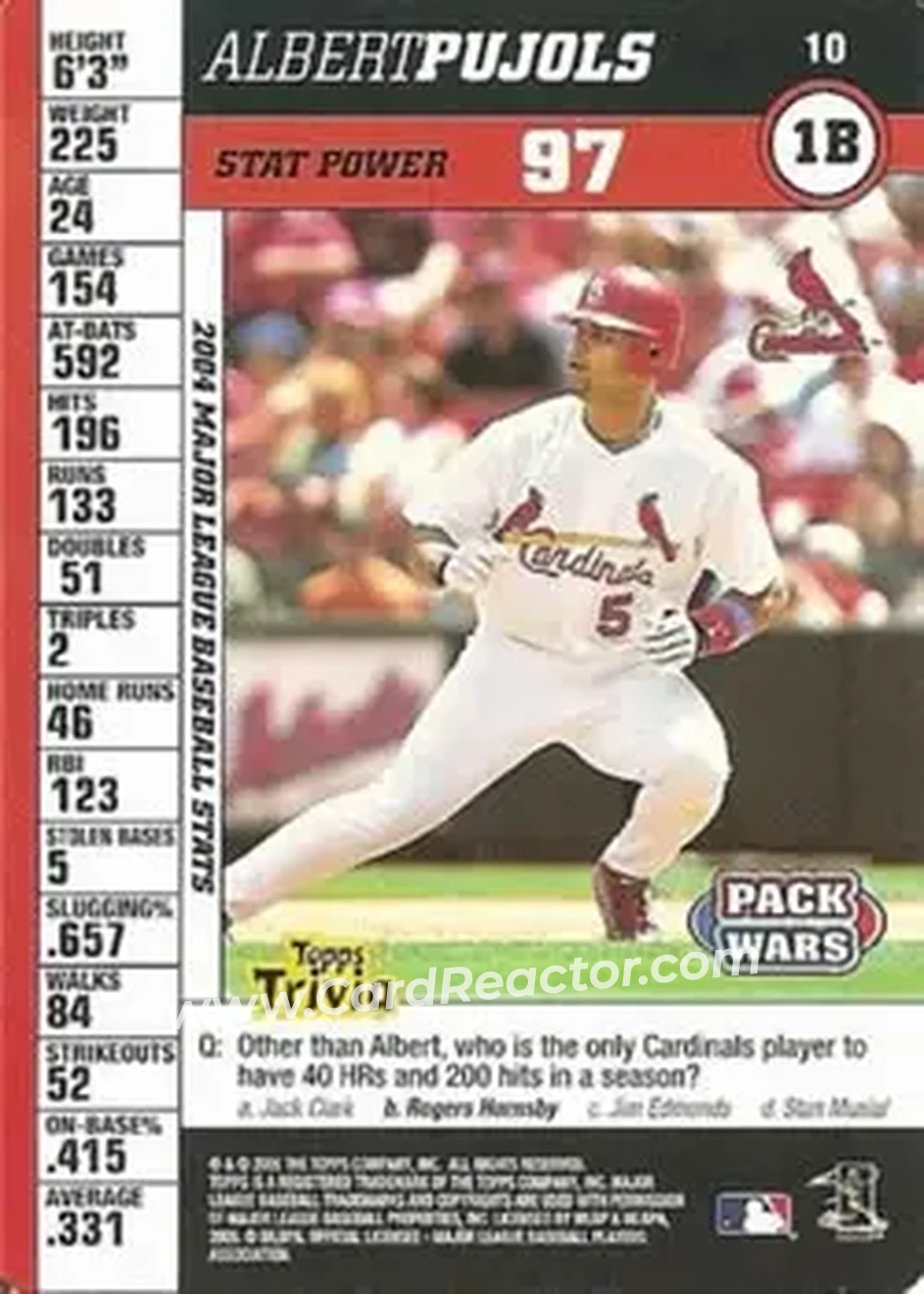 2005 Topps Pack Wars #10 - Albert Pujols - St. Louis Cardinals - Front