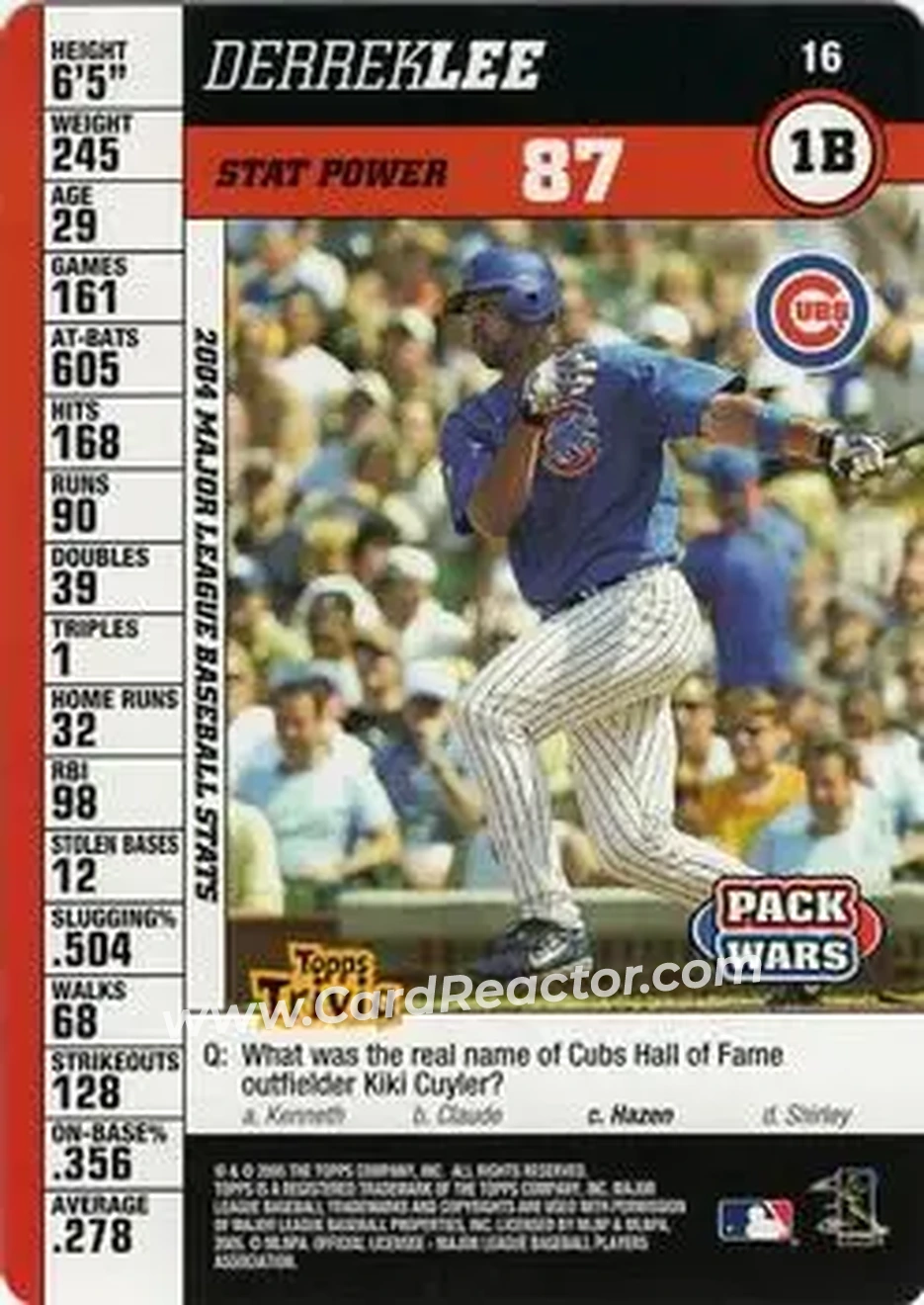 2005 Topps Pack Wars #16 - Derrek Lee - Chicago Cubs - Front