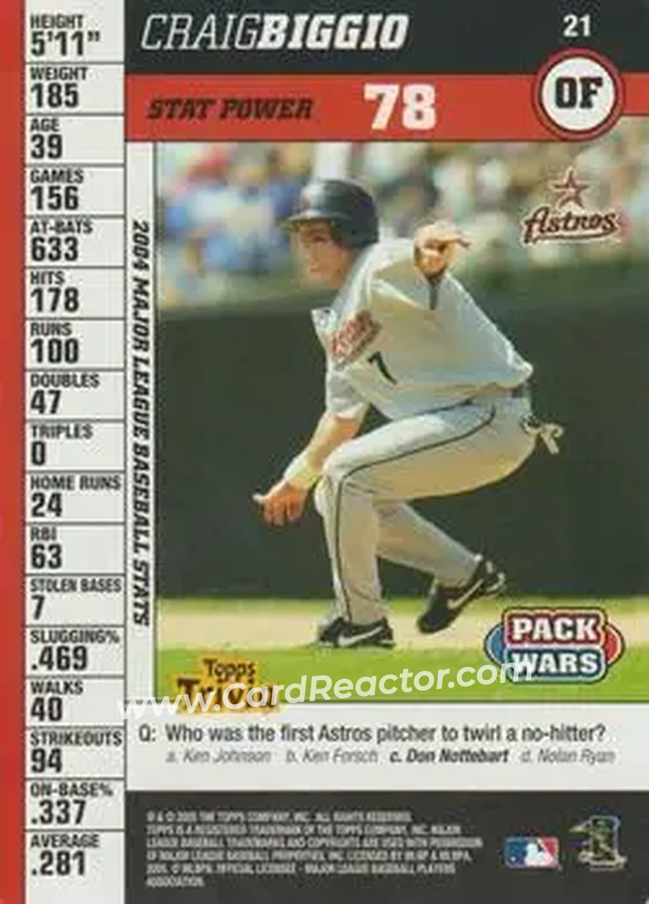 2005 Topps Pack Wars #21 - Craig Biggio - Houston Astros - Front