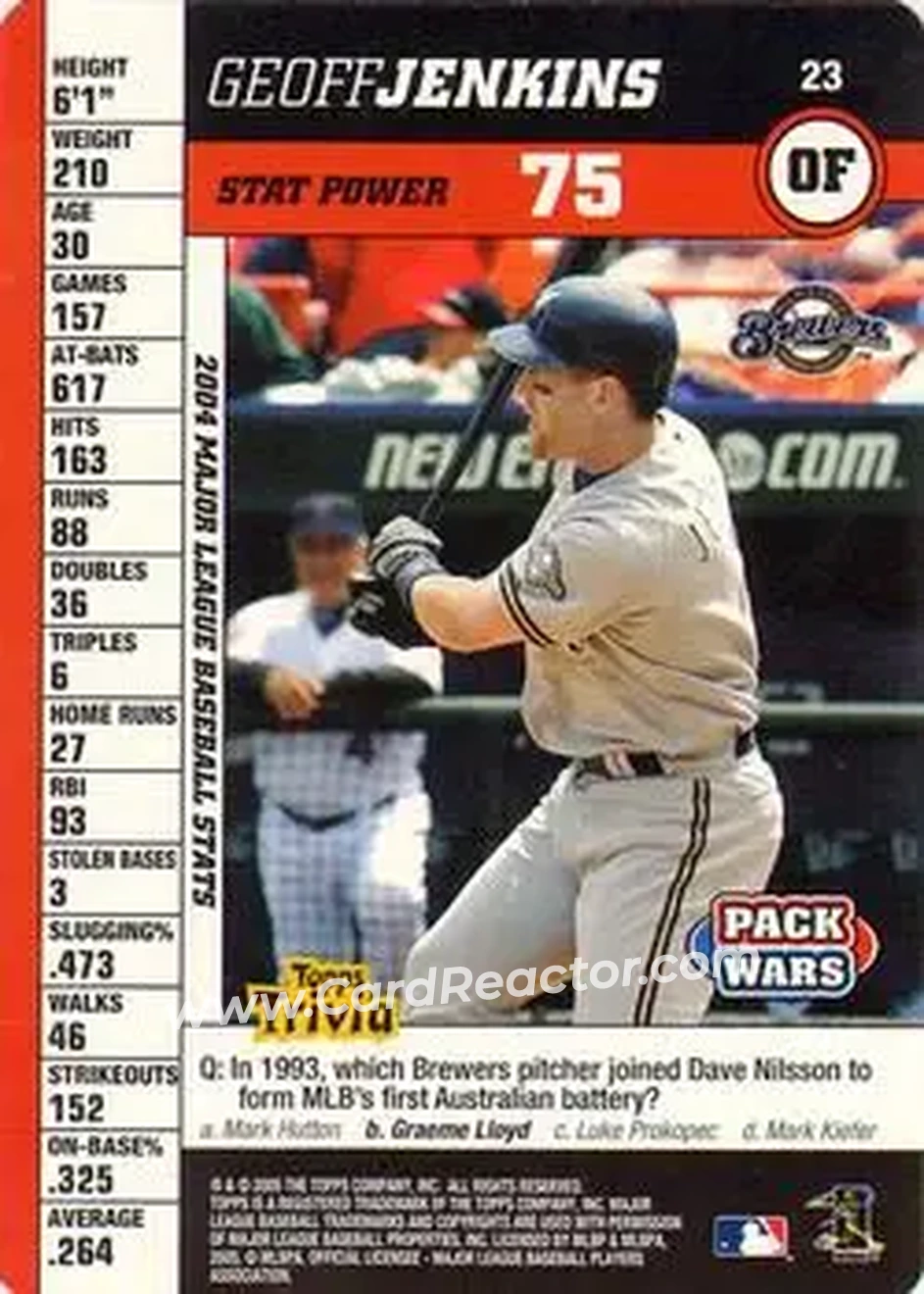 2005 Topps Pack Wars #23 - Geoff Jenkins - Milwaukee Brewers - Front