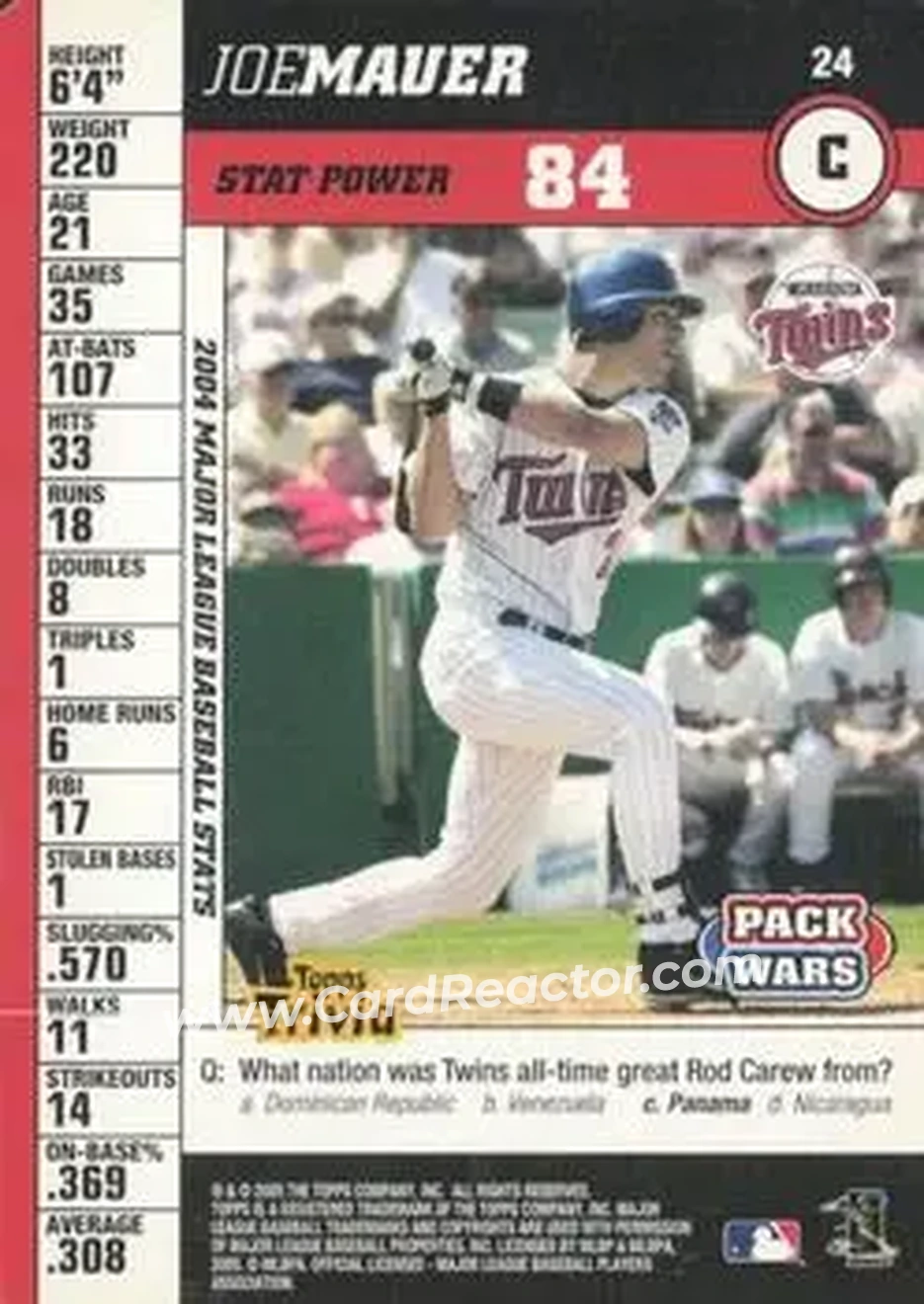 2005 Topps Pack Wars #24 - Joe Mauer - Minnesota Twins - Front