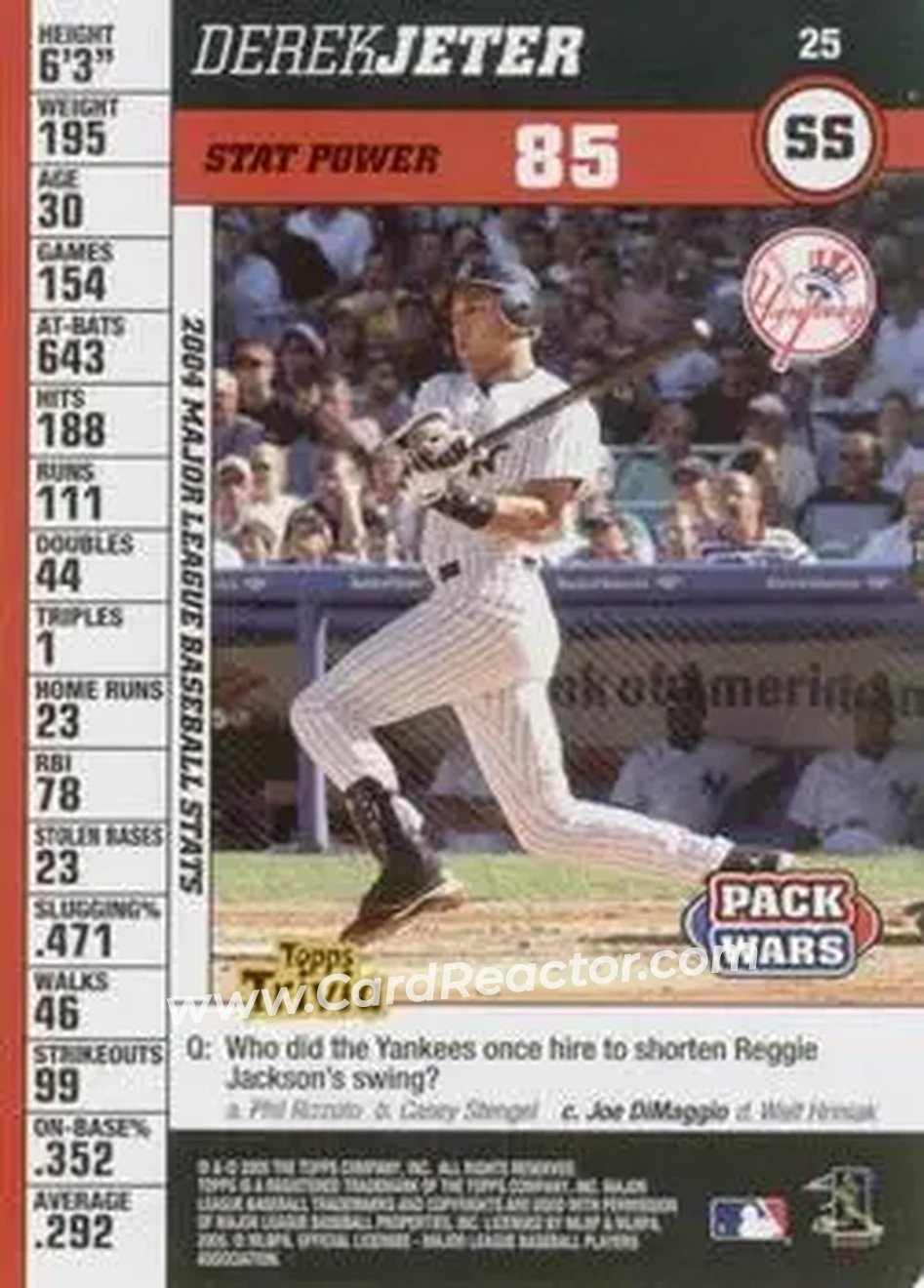 2005 Topps Pack Wars #25 - Derek Jeter - New York Yankees - Front
