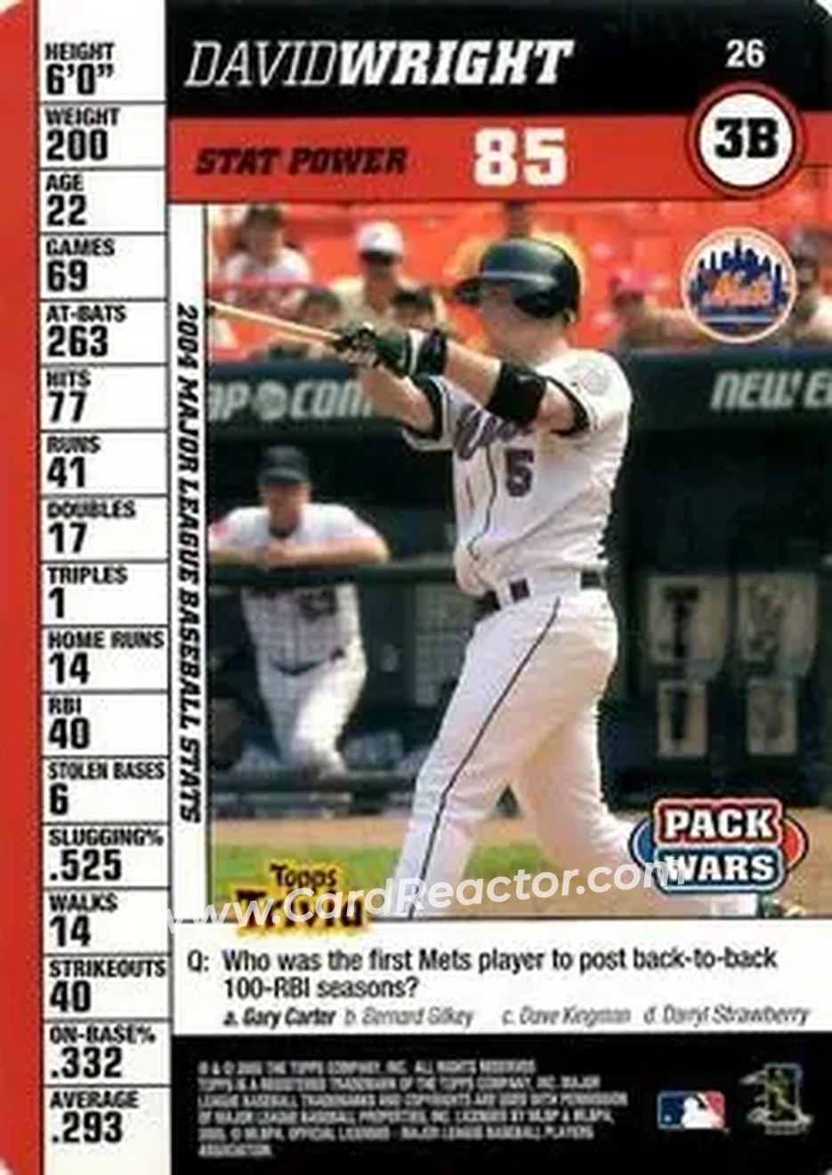2005 Topps Pack Wars #26 - David Wright - New York Mets - Front