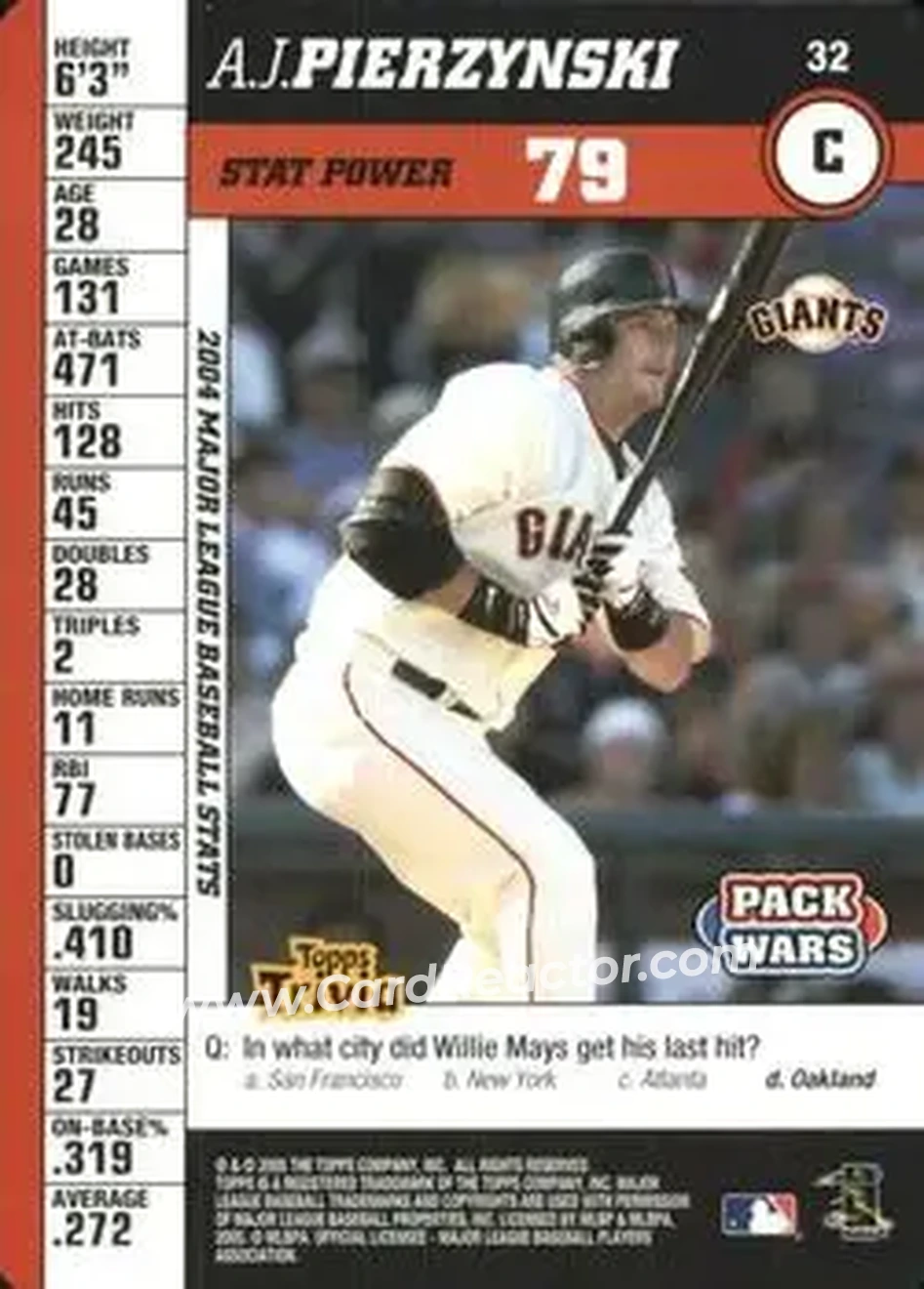 2005 Topps Pack Wars #32 - A.J. Pierzynski - San Francisco Giants - Front