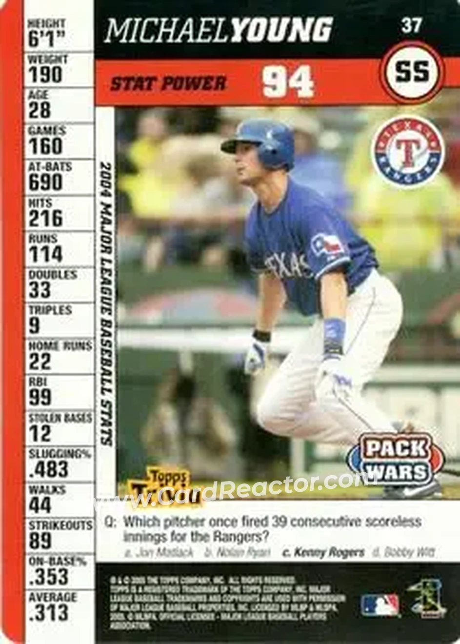 2005 Topps Pack Wars #37 - Michael Young - Texas Rangers - Front