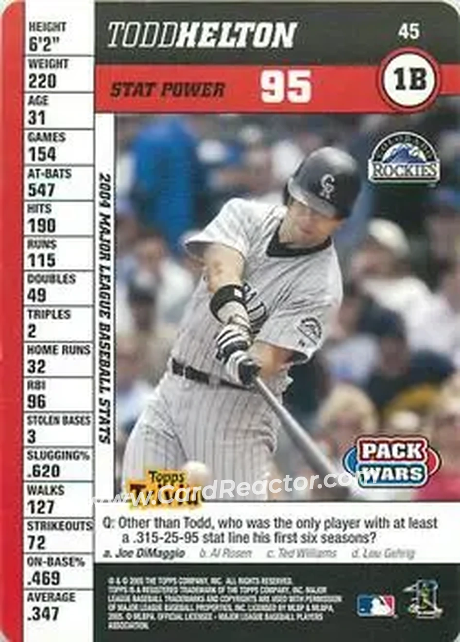 2005 Topps Pack Wars #45 - Todd Helton - Colorado Rockies - Front 2005 Topps Pack Wars #45 - Todd Helton - Colorado Rockies - Front