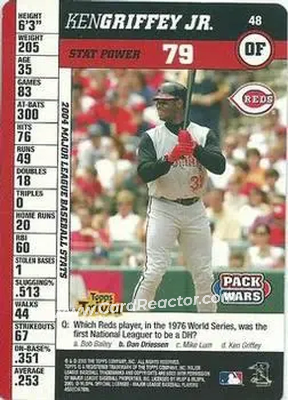 2005 Topps Pack Wars #48 - Ken Griffey Jr. - Cincinnati Reds - Front 2005 Topps Pack Wars #48 - Ken Griffey Jr. - Cincinnati Reds - Front