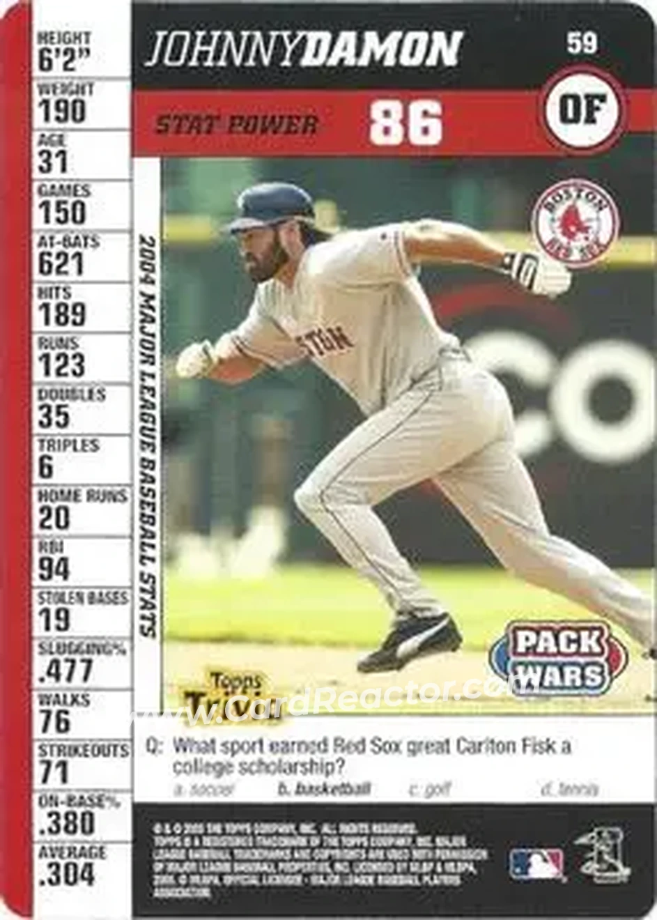 2005 Topps Pack Wars #59 - Johnny Damon - Boston Red Sox - Front 2005 Topps Pack Wars #59 - Johnny Damon - Boston Red Sox - Front