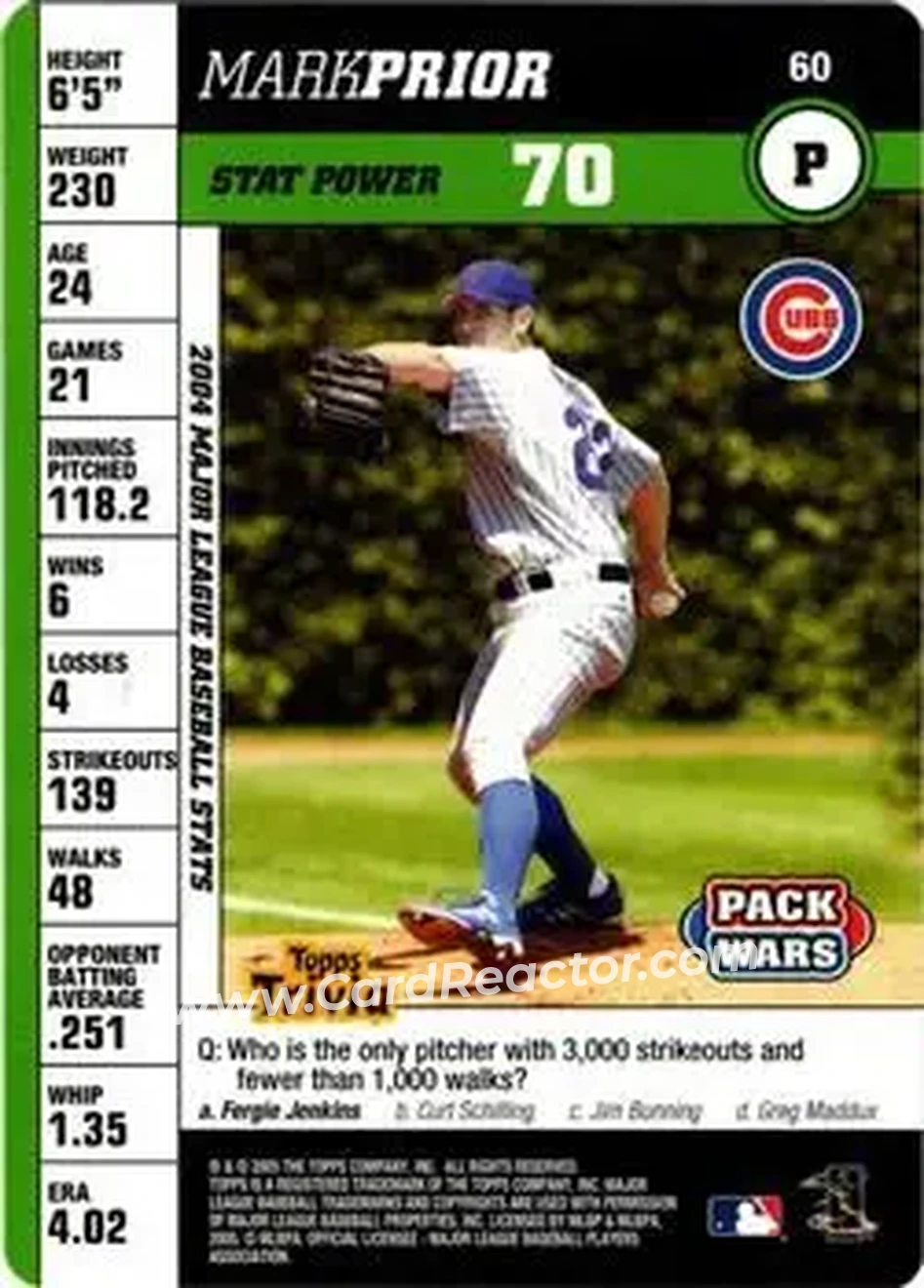 2005 Topps Pack Wars #60 - Mark Prior - Chicago Cubs - Front