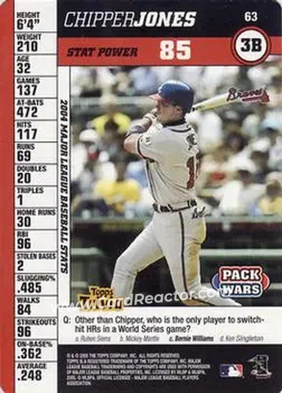 2005 Topps Pack Wars #63 - Chipper Jones - Atlanta Braves - Front