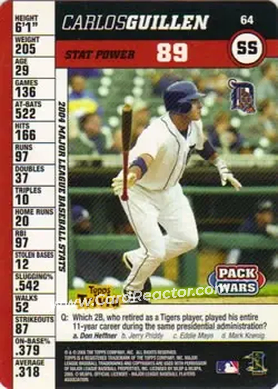 2005 Topps Pack Wars #64 - Carlos Guillen - Detroit Tigers - Front