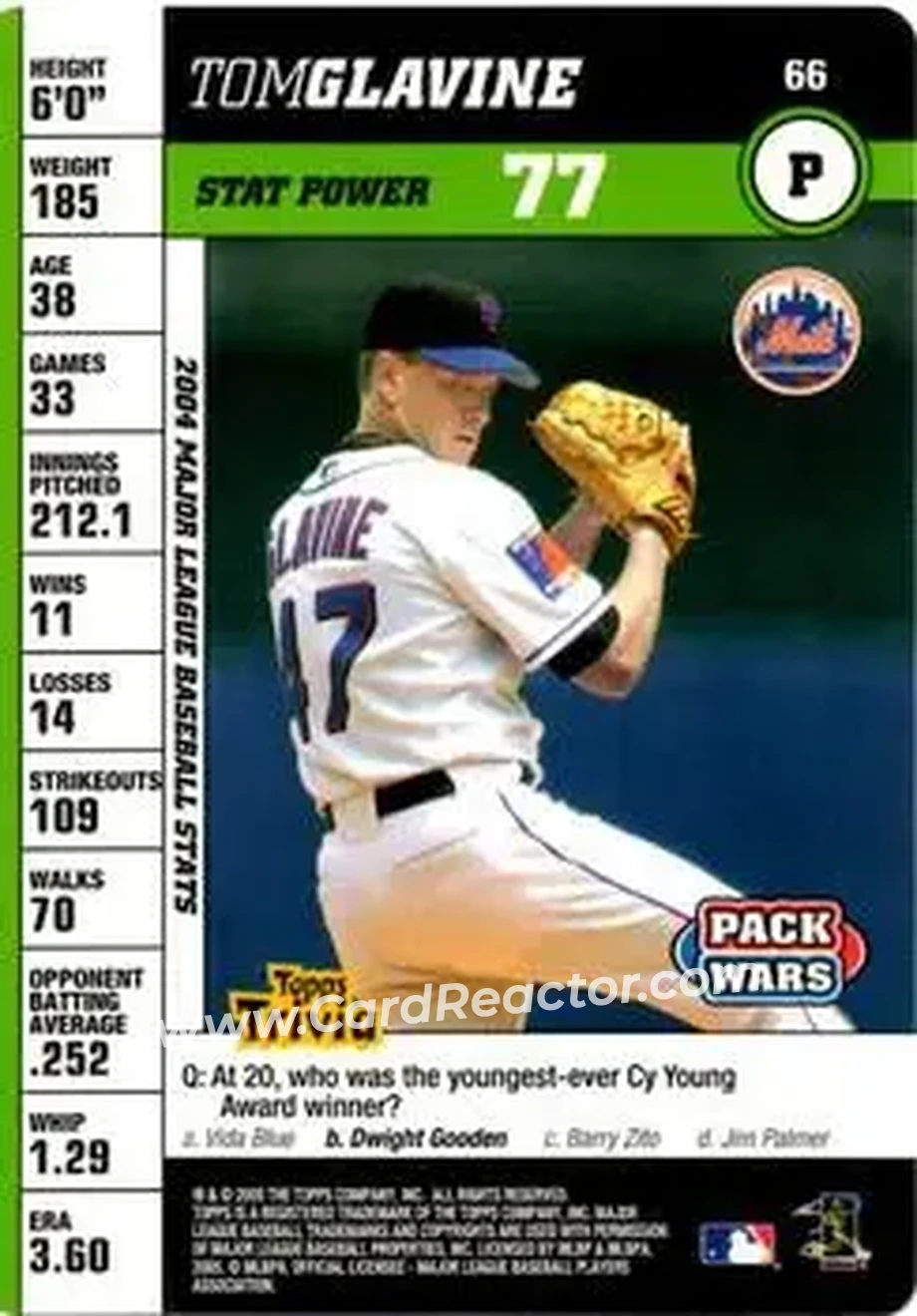 2005 Topps Pack Wars #66 - Tom Glavine - New York Mets - Front 2005 Topps Pack Wars #66 - Tom Glavine - New York Mets - Front