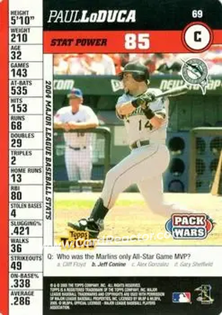 2005 Topps Pack Wars #69 - Paul Lo Duca - Florida Marlins - Front