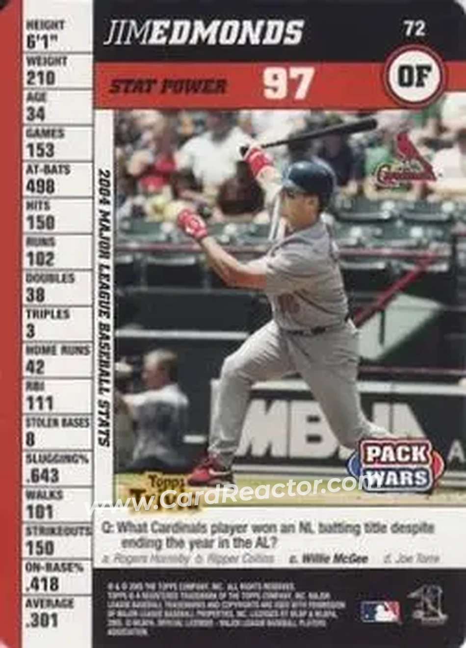 2005 Topps Pack Wars #72 - Jim Edmonds - St. Louis Cardinals - Front