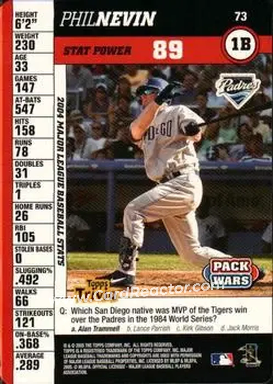 2005 Topps Pack Wars #73 - Phil Nevin - San Diego Padres - Front