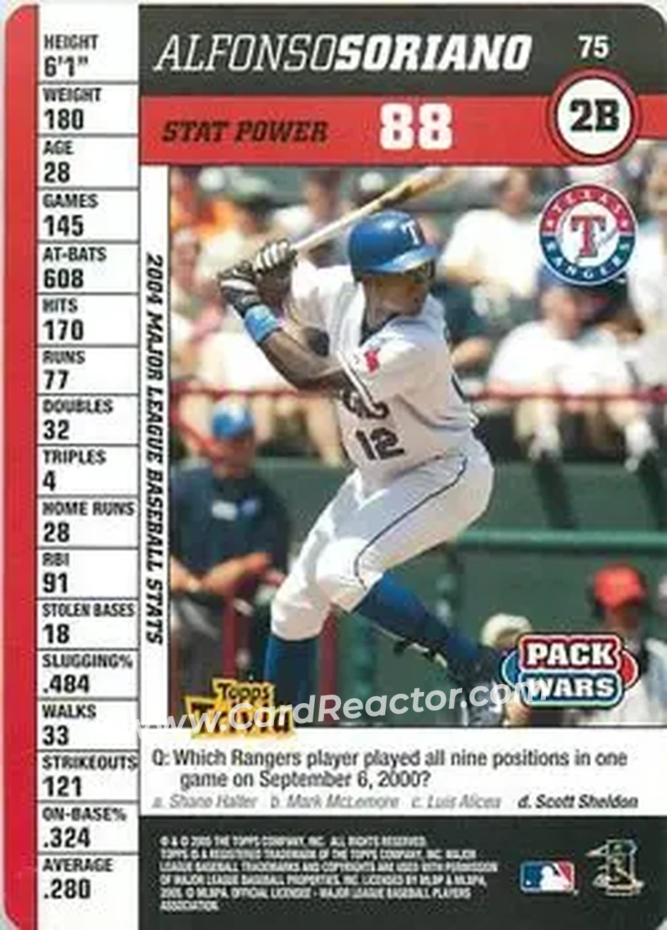 2005 Topps Pack Wars #75 - Alfonso Soriano - Texas Rangers - Front