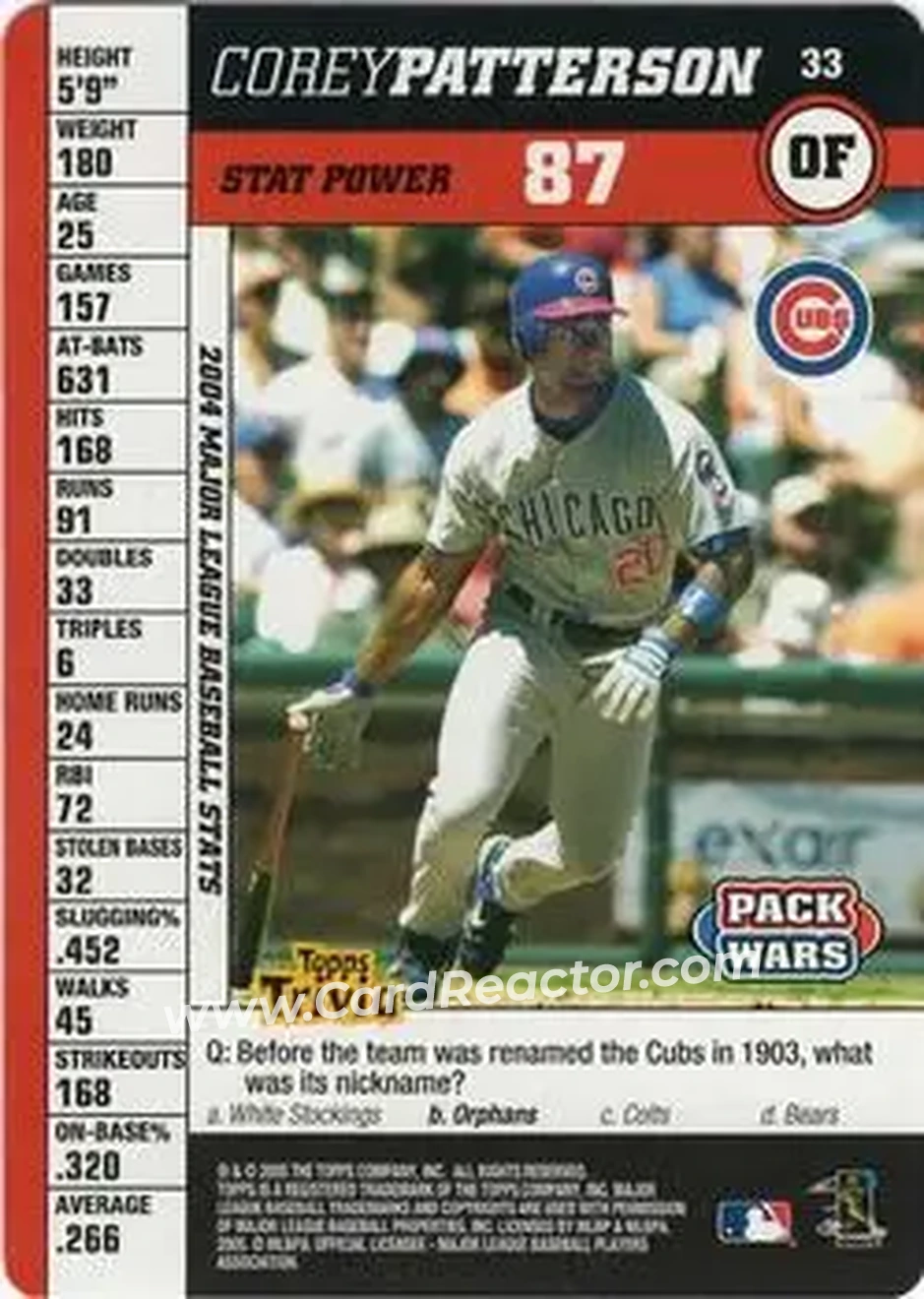 2005 Topps Pack Wars #33 - Corey Patterson - Chicago Cubs - Front