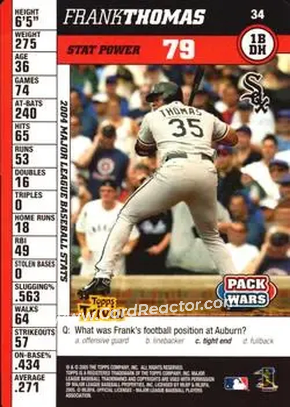2005 Topps Pack Wars #34 - Frank Thomas - Chicago White Sox - Front