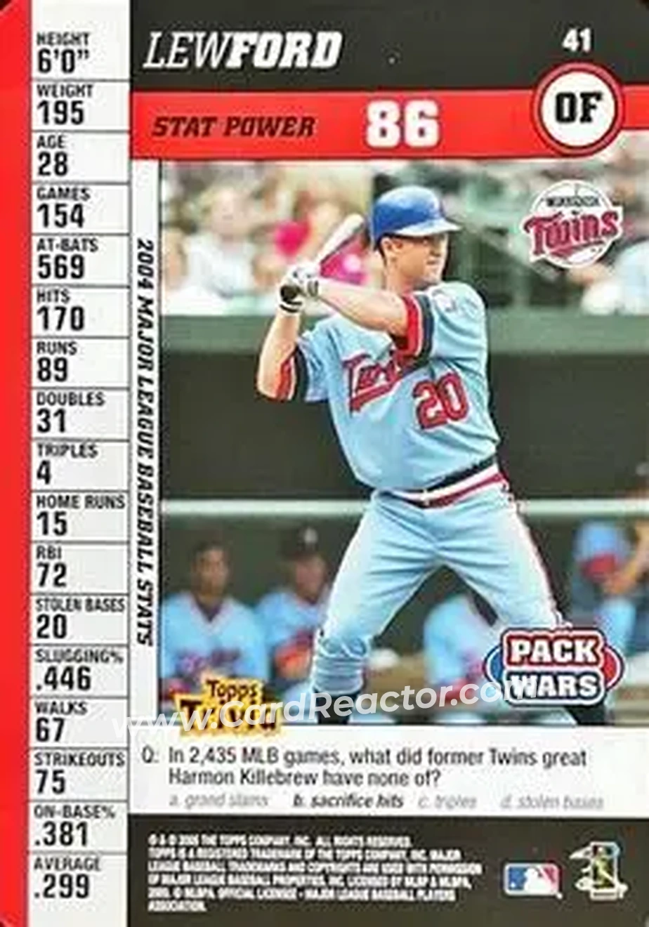 2005 Topps Pack Wars #41 - Lew Ford - Minnesota Twins - Front