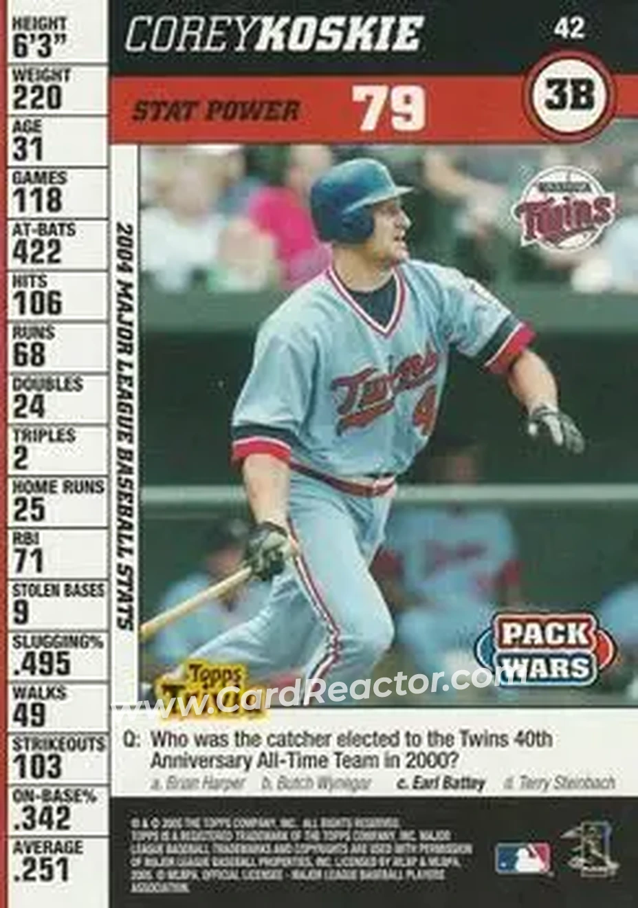 2005 Topps Pack Wars #42 - Corey Koskie - Minnesota Twins - Front