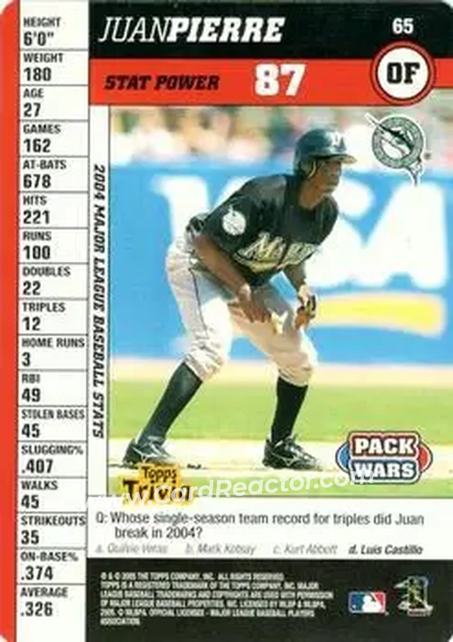 2005 Topps Pack Wars #65 - Juan Pierre - Florida Marlins - Front