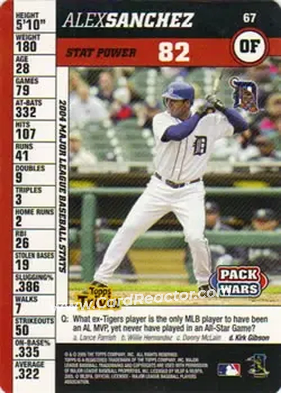 2005 Topps Pack Wars #67 - Alex Sanchez - Detroit Tigers - Front